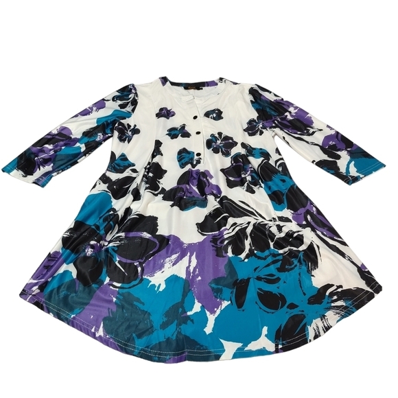 R&B Women's Floral Print 3/4 Sleeves Top Tunic Dress Size L - Picture 3 of 10